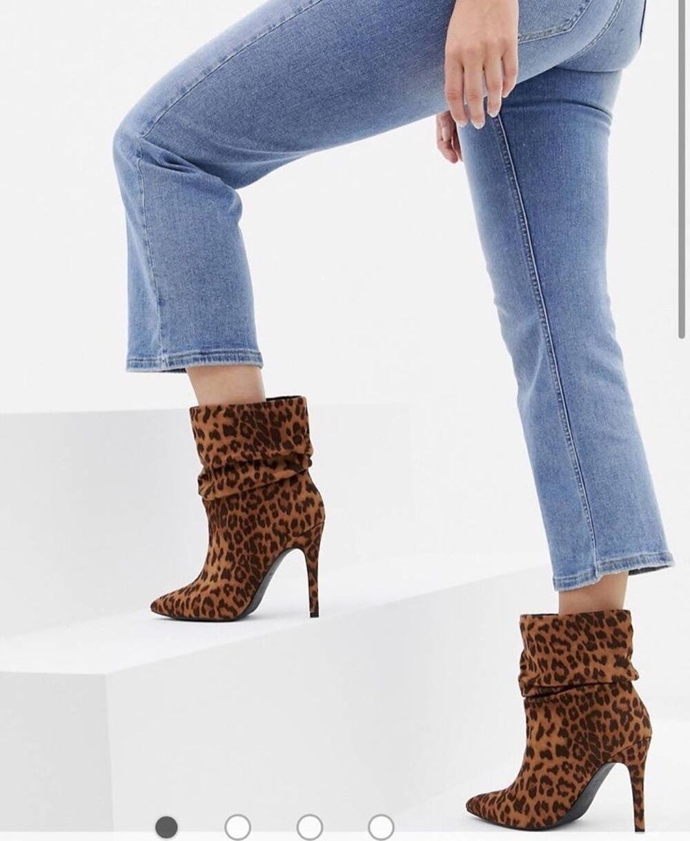 NWT Express cheetah print stiletto booties brown and black size 10